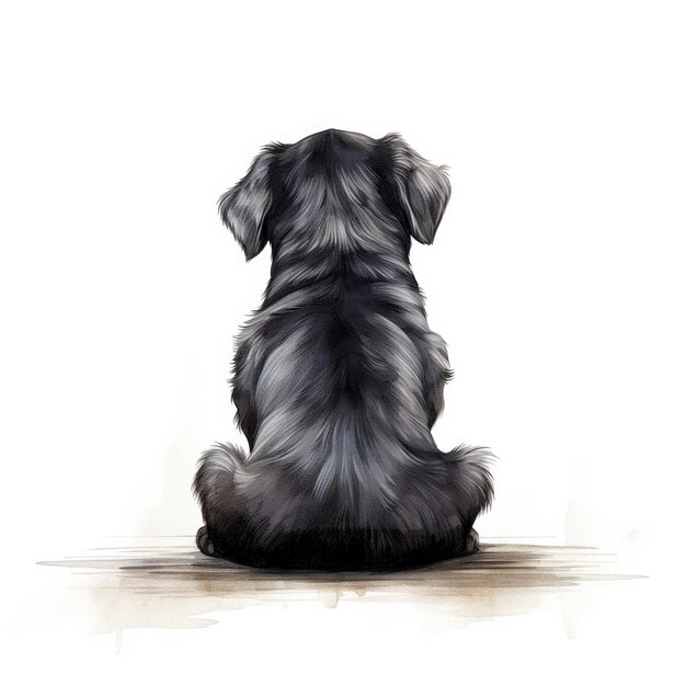 a drawing of a dog with a black tail and the word dog on it