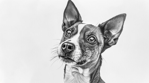 a drawing of a dog with a black and white background