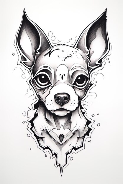 Photo a drawing of a dog with a black and white face and the words  dog  on it