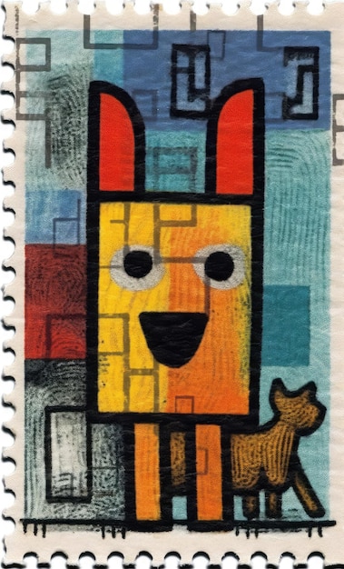 A drawing of a dog with a cat on it.