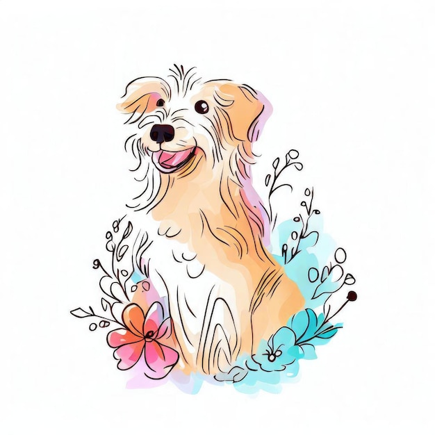 A drawing of a dog with a flower on it