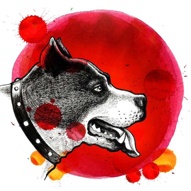 A drawing of a dog with a red circle in the background.