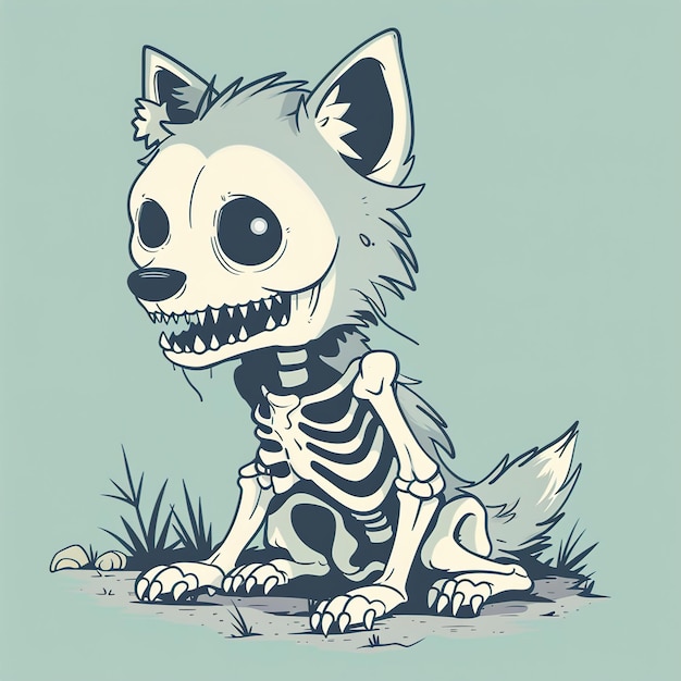 A drawing of a dog with a skeleton on it