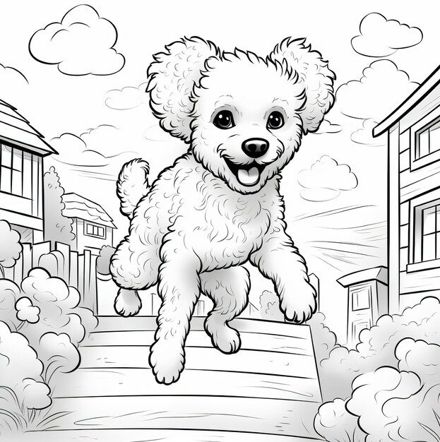 A drawing of a dog with a sky background