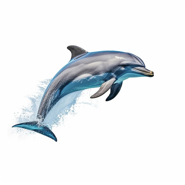 A drawing of a dolphin that is blue and has a yellow spot on the bottom.