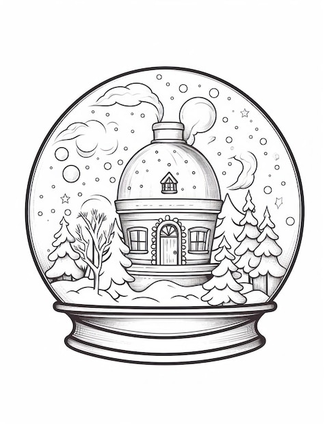 a drawing of a dome with a house and trees in the background.