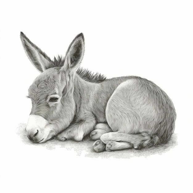 drawing of a donkey laying down on the ground with its head resting on the ground generative ai