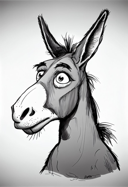 Photo a drawing of a donkey with a face drawn in black and white.