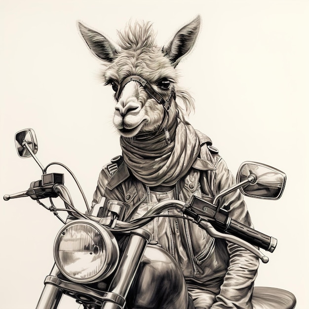 a drawing of a donkey with a motorcycle and a moped with a side car