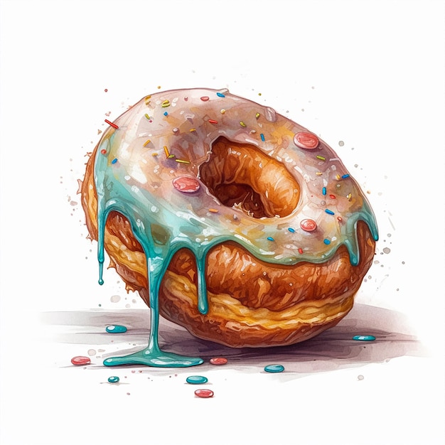 A drawing of a donut with blue icing and sprinkles on it.