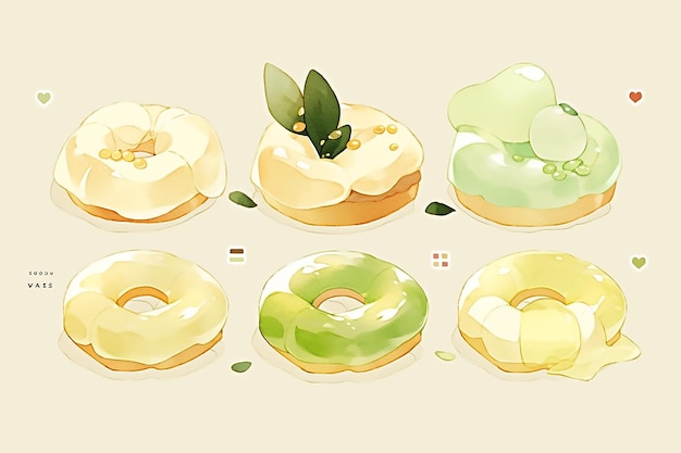 다른 맛을 가진 도넛의 그림.