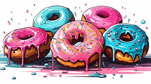 a drawing of donuts with different colored sprinkles.