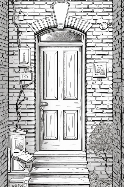 front door pencil drawing