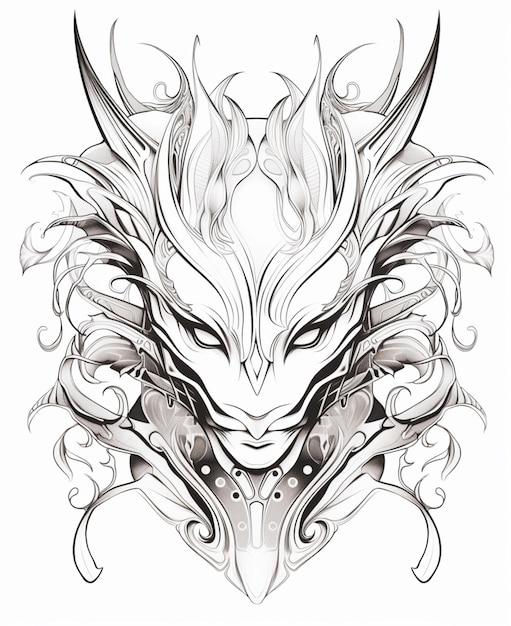 Photo a drawing of a dragon head with a dragon like face generative ai