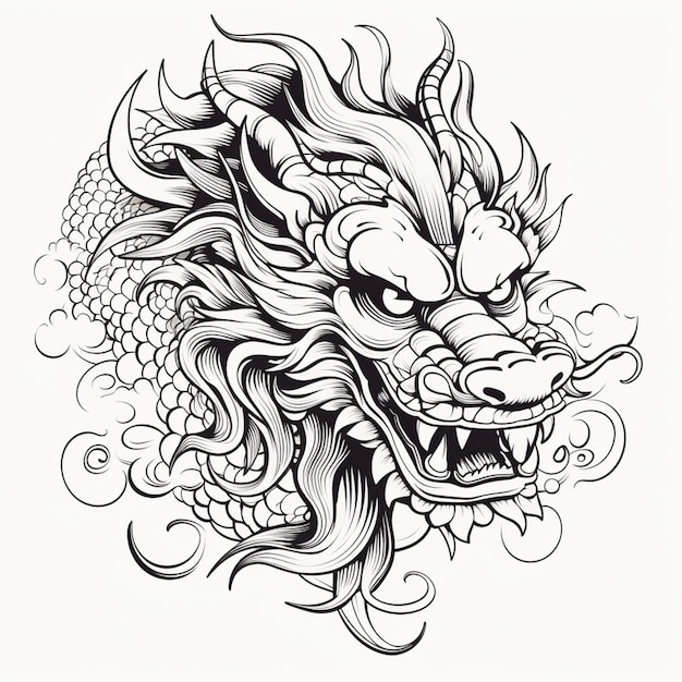 A drawing of a dragon head with a dragons head on it generative ai