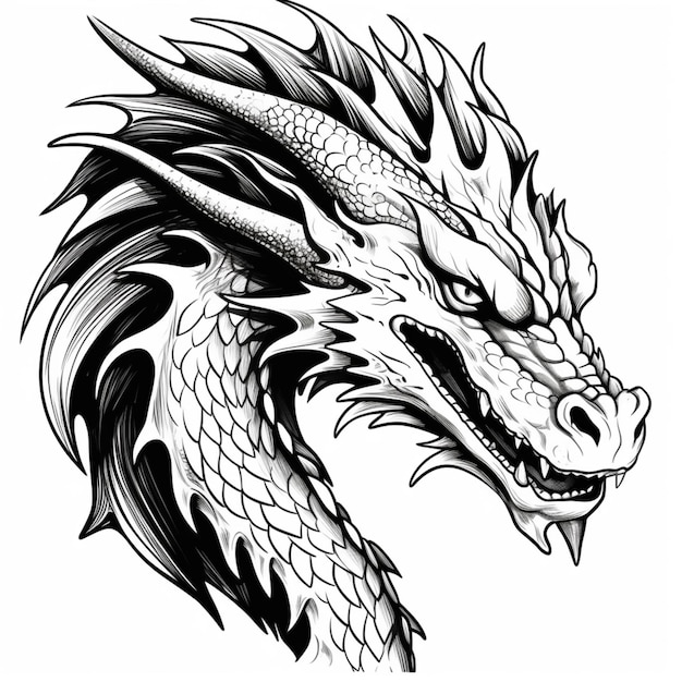 A drawing of a dragon head with a large generative ai