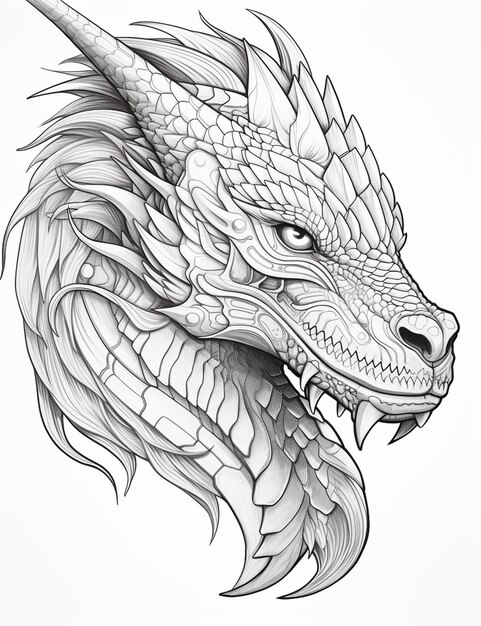 a drawing of a dragon head with a long tail and a sharp nose generative ai