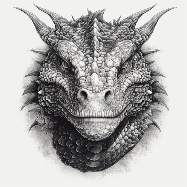 a drawing of a dragon head with spikes on its head generative ai