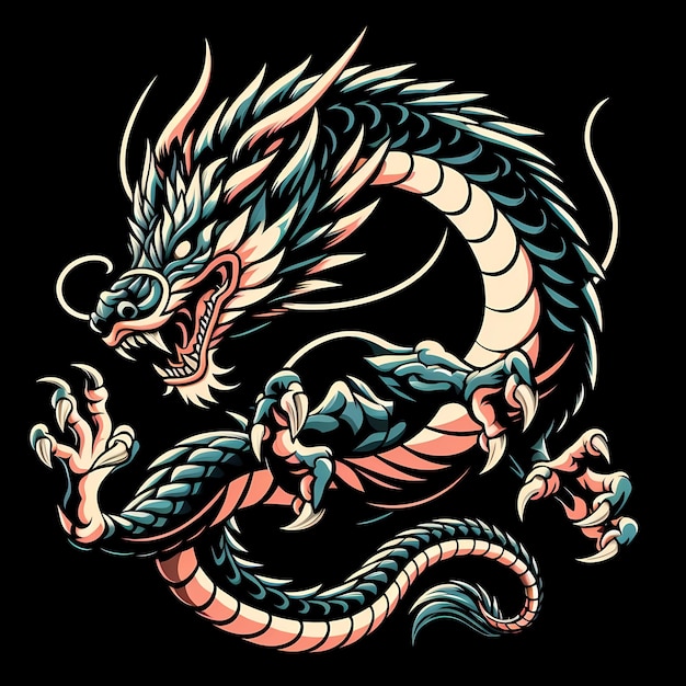 a drawing of a dragon with a black background