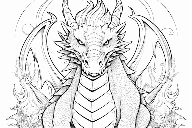 A drawing of a dragon with a dragon head on its back generative ai