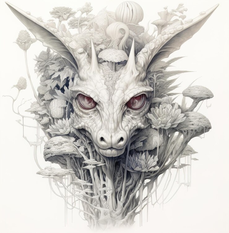 Photo a drawing of a dragon with a dragon head and the word " the name " on it.