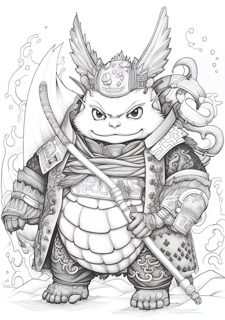 a drawing of a dragon with a sword in his hand