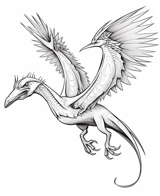 Photo a drawing of a dragon with wings and a tail generative ai