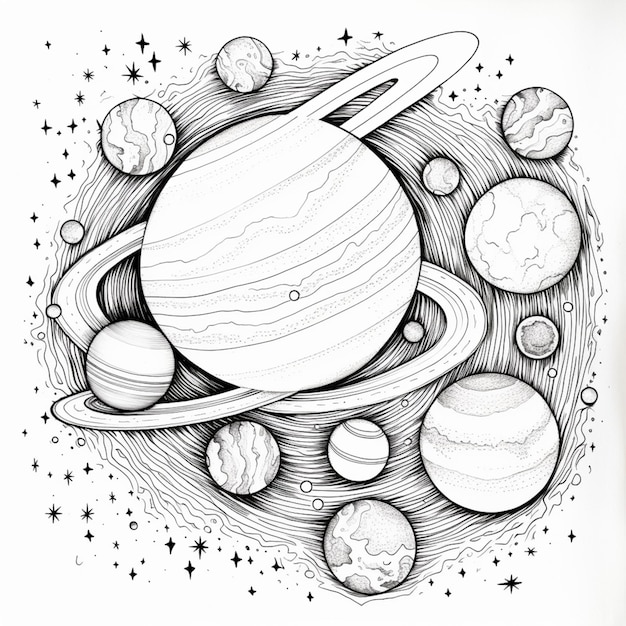 Photo a drawing of a drawing of a planet with a lot of planets generative ai