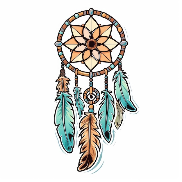 Photo a drawing of a dream catcher with feathers digital art