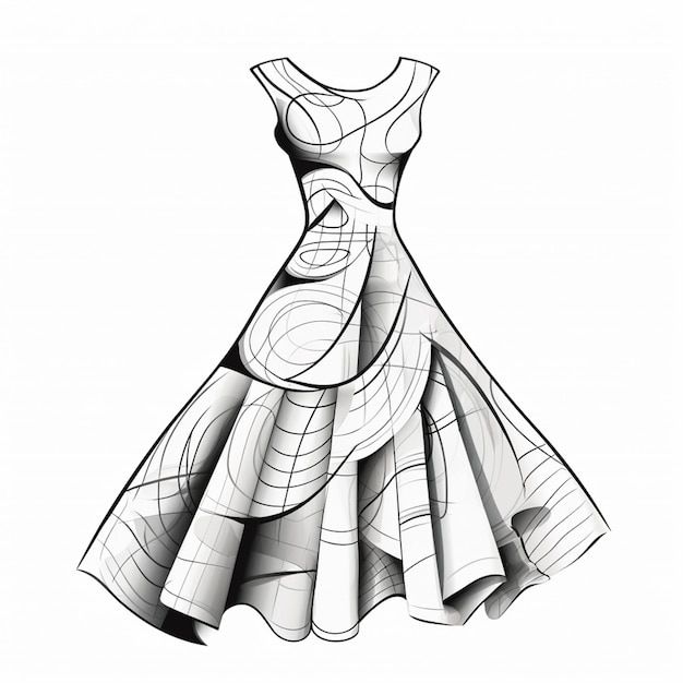 Foto un disegno di un vestito con una gonna grande su di esso generativo ai