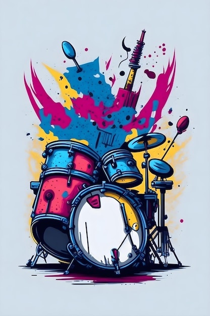 A drawing of a drum set with a drum kit on it