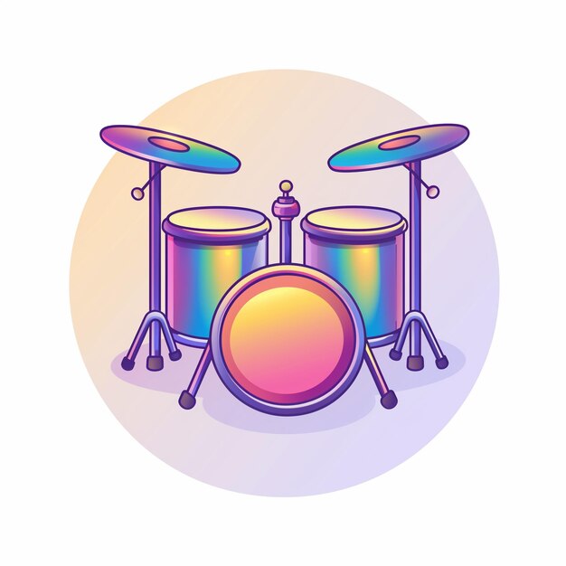 Photo a drawing of a drum set with a rainbow colored background