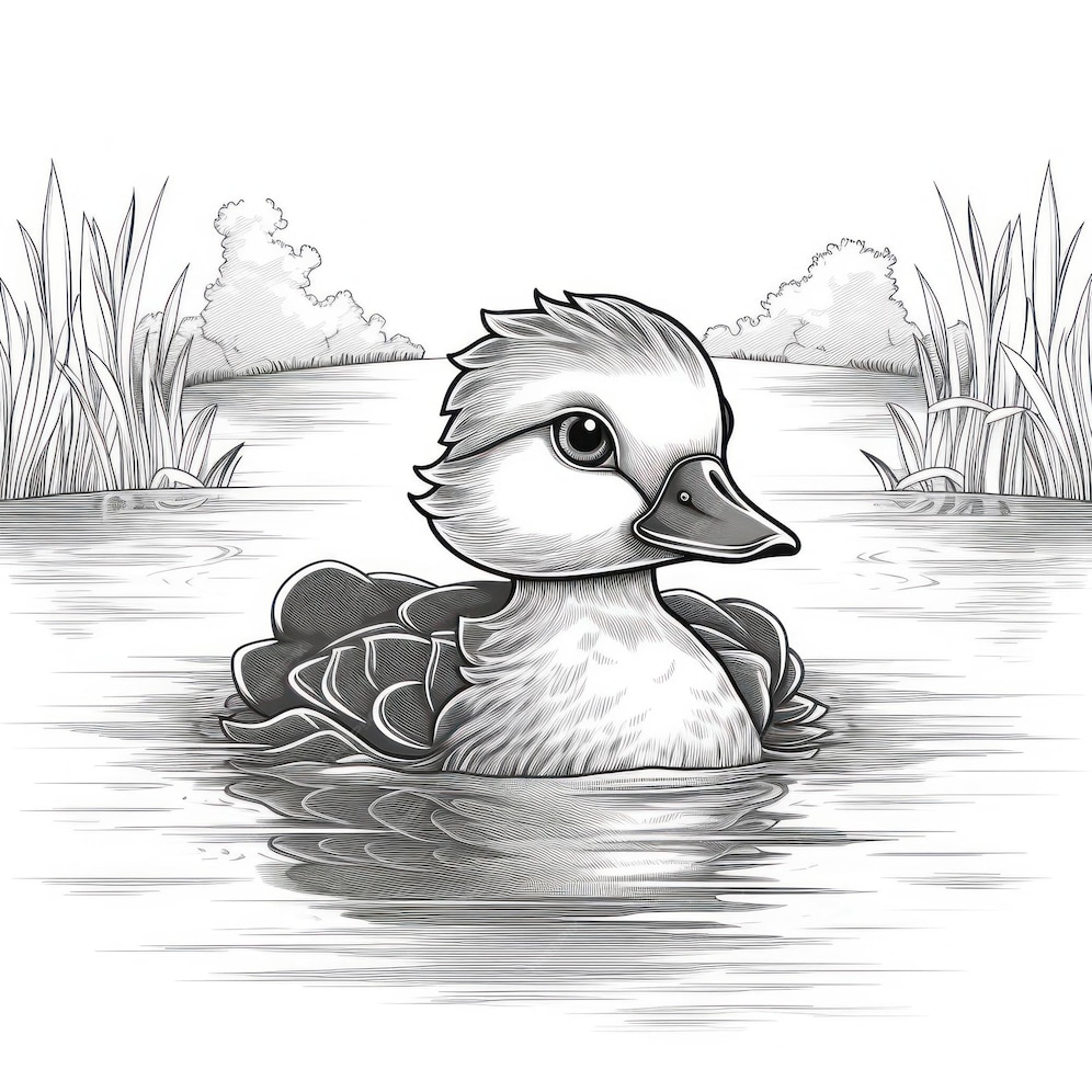 Premium AI Image | a drawing of a duck in the water with a duck in the