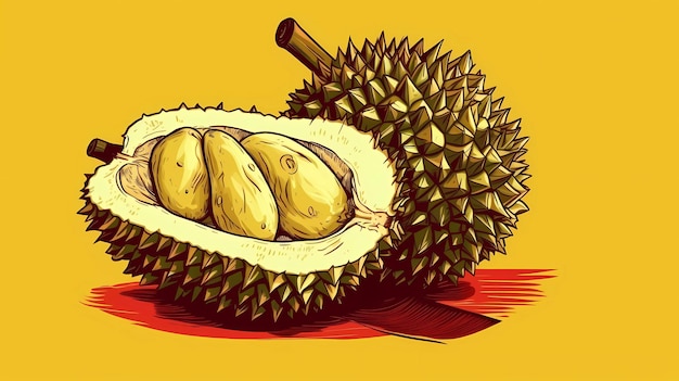 A drawing of a durian with the word durian on it