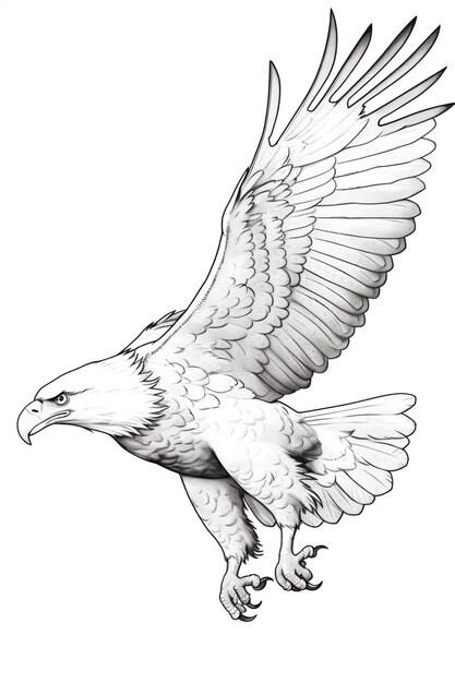 a drawing of an eagle flying with its wings spread generative ai