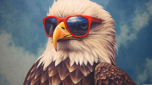 Drawing of eagle wearing red white and blue sunglasses Generative AI