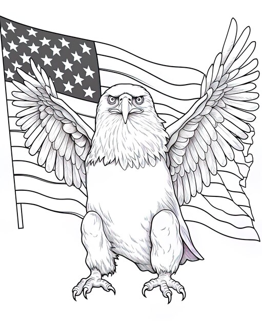 Photo a drawing of an eagle with a flag in the background