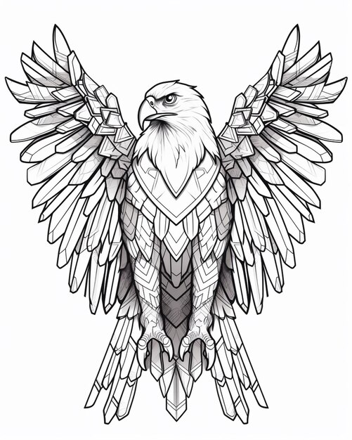 a drawing of an eagle with wings spread out generative ai