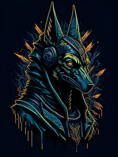 Premium AI Image | A drawing of an egyptian dog wearing a headphones.