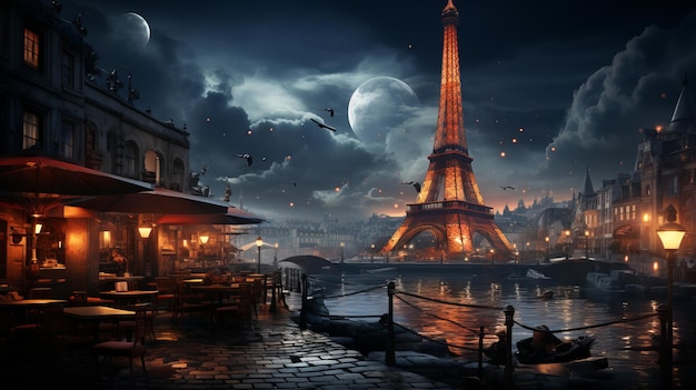 Рисунок Эйфелевой башни ночью Генеративный ИИ