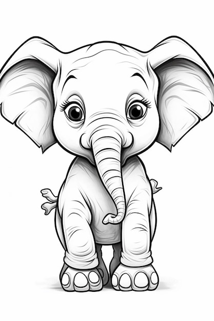 Foto un disegno di un elefante con grandi occhi e una grande proboscide generativa ai