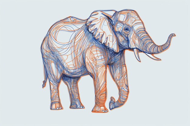 A drawing of an elephant with blue lines