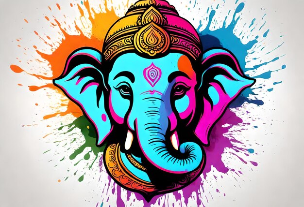 a drawing of an elephant with a colorful background and a picture of a man on it