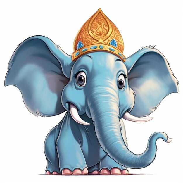 Foto un disegno di un elefante con un cappello d'oro su di esso