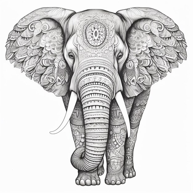 Foto un disegno di un elefante con motivi intricati sulla testa generativo ai