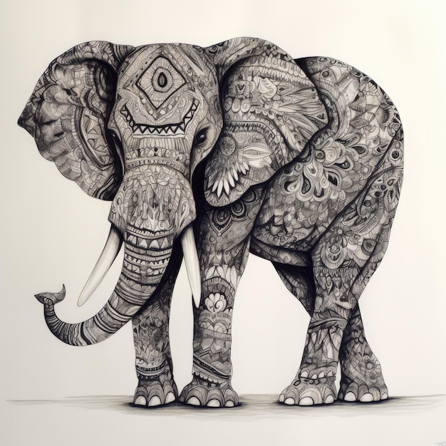 A drawing of an elephant with a pattern on it