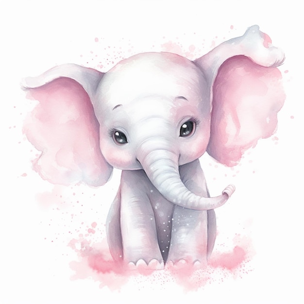 Рисунок слона розовыми и розовыми акварельными красками.