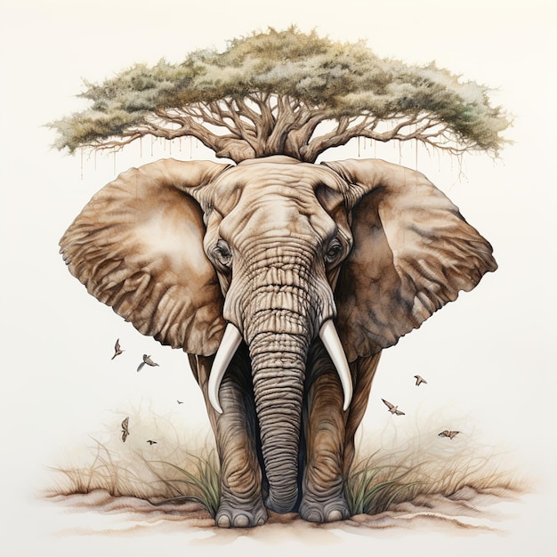 a drawing of an elephant with tusks on it