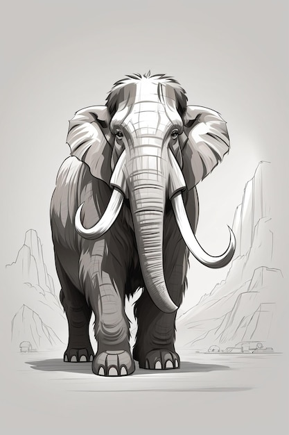 a drawing of an elephant with tusks on it