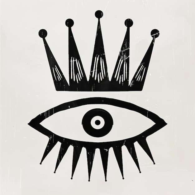 a drawing of an eye with a crown on it